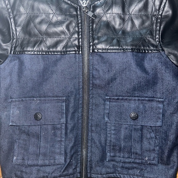 Guess Boys Kids Faux Vegan Leather Full Zip Denim Jean Jacket - Picture 9 of 10
